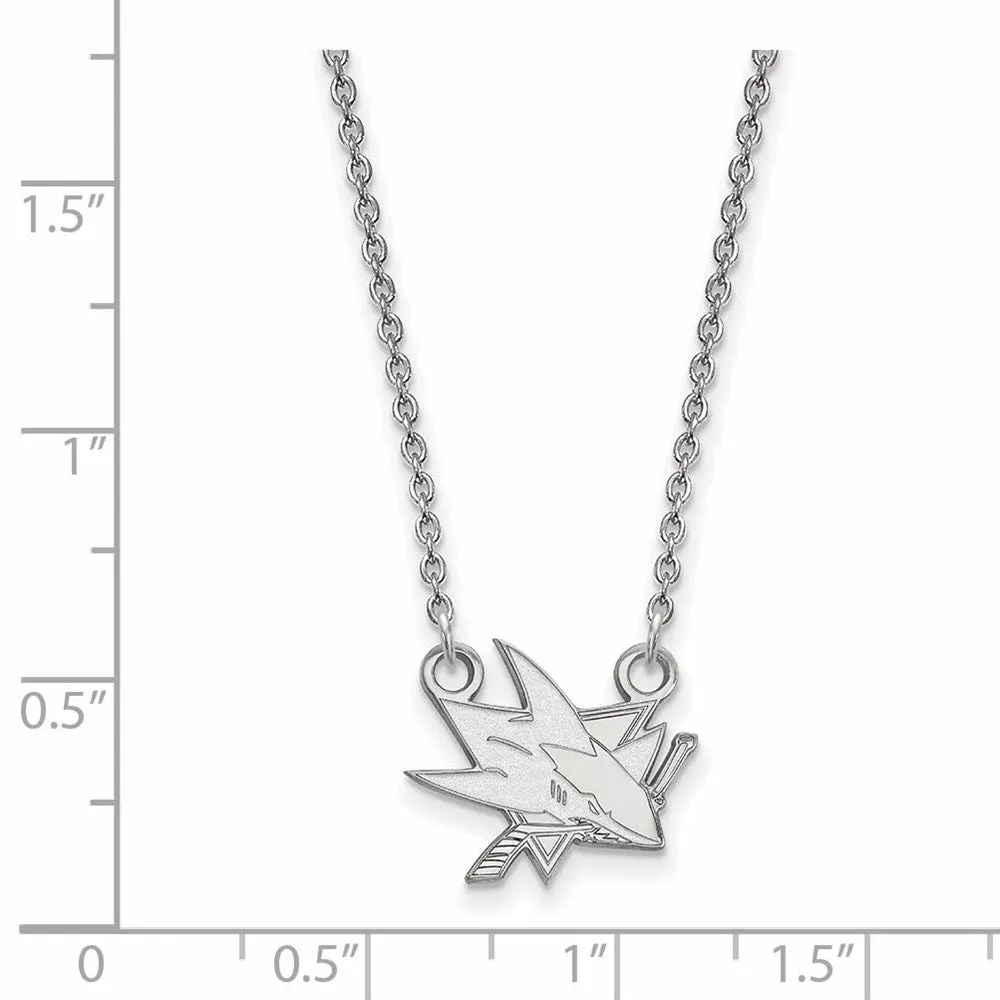 14k White Gold NHL San Jose Sharks Small Necklace, 18 Inch