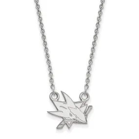 14k White Gold NHL San Jose Sharks Small Necklace, 18 Inch