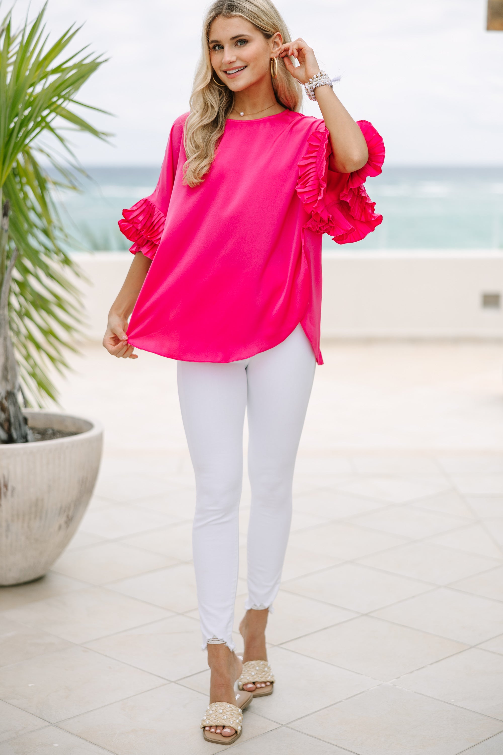 All The Frills Hot Pink Ruffled Blouse