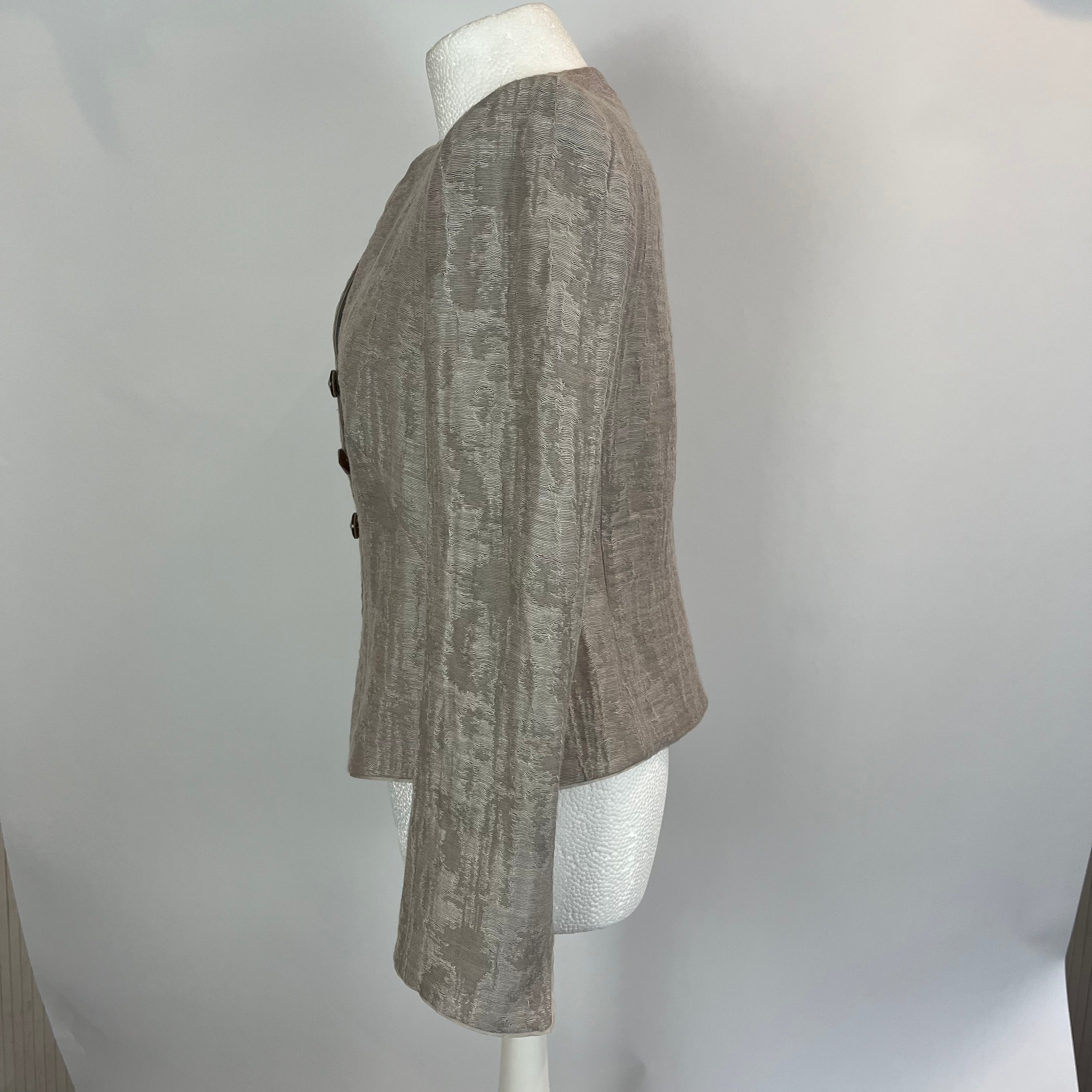 Armani Collezioni Pearl Grey Textured Linen Mix Jacket M