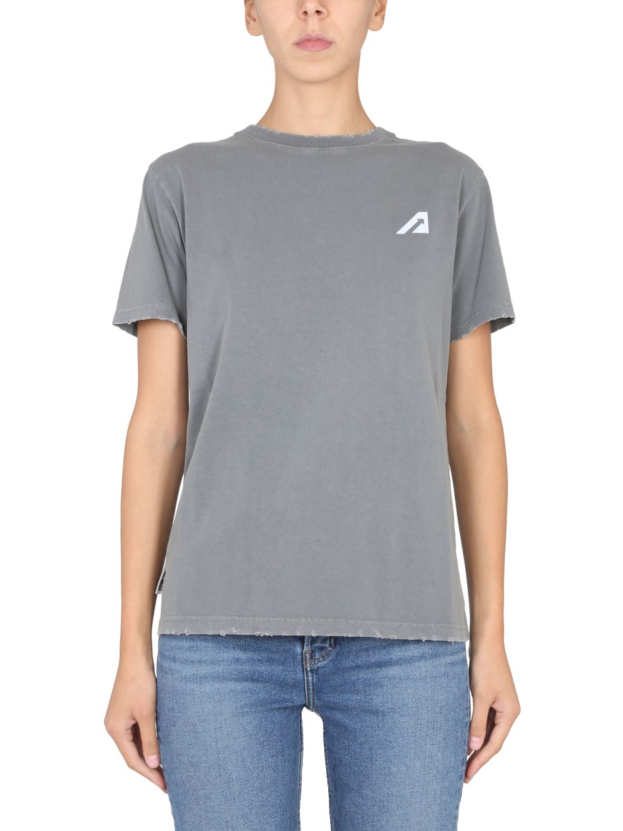 AUTRY    CREWNECK COTTON JERSEY T-SHIRT WITH LOGO PRINT