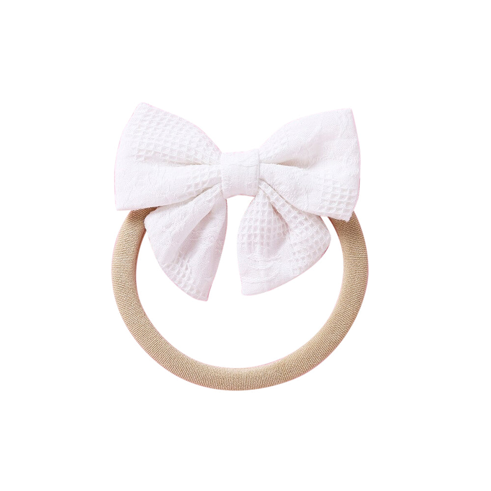 Baby Small Waffle Bow Headband — White