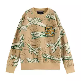 Beige Plane Graphic Sweater