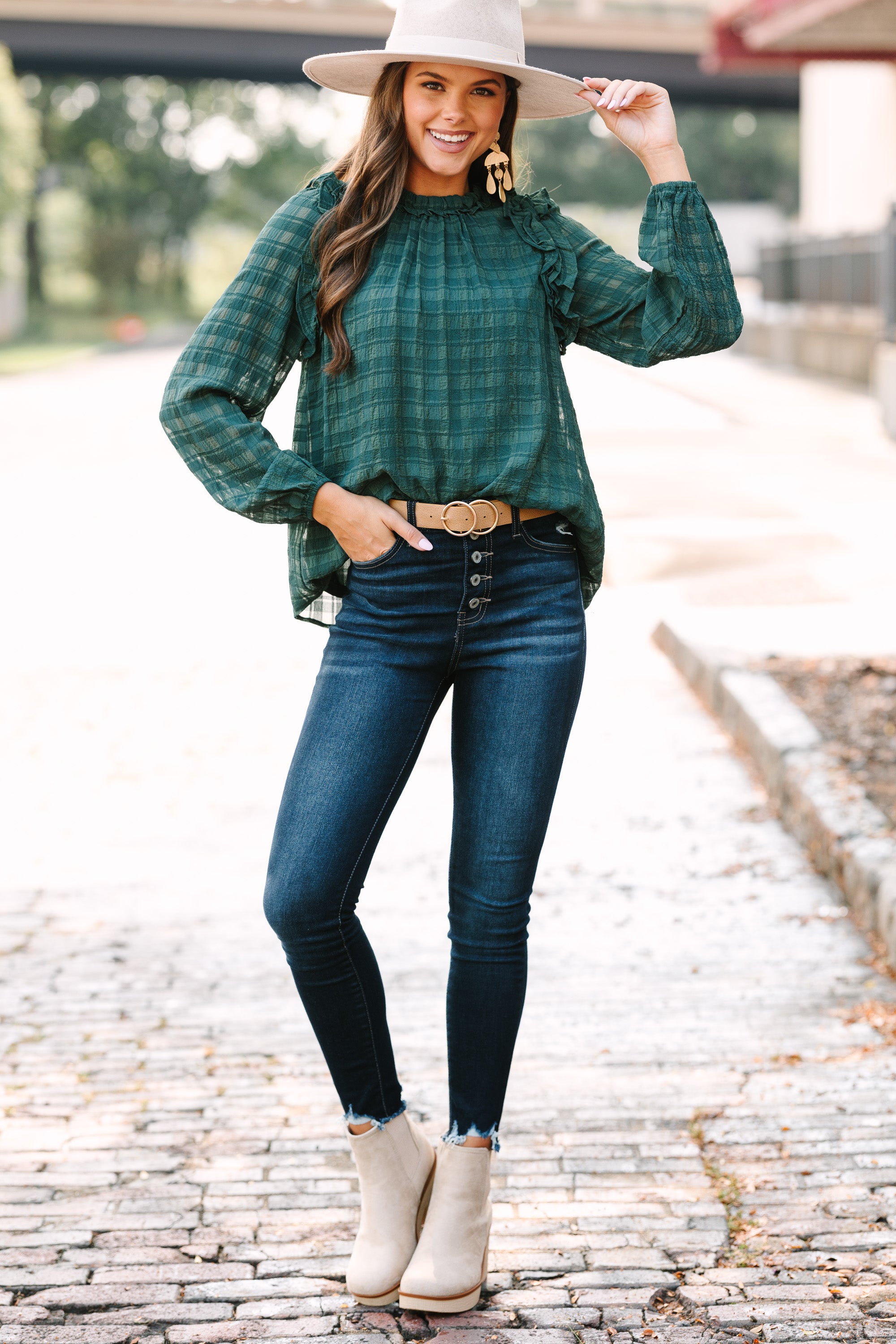 Best Behavior Emerald Green Ruffled Blouse