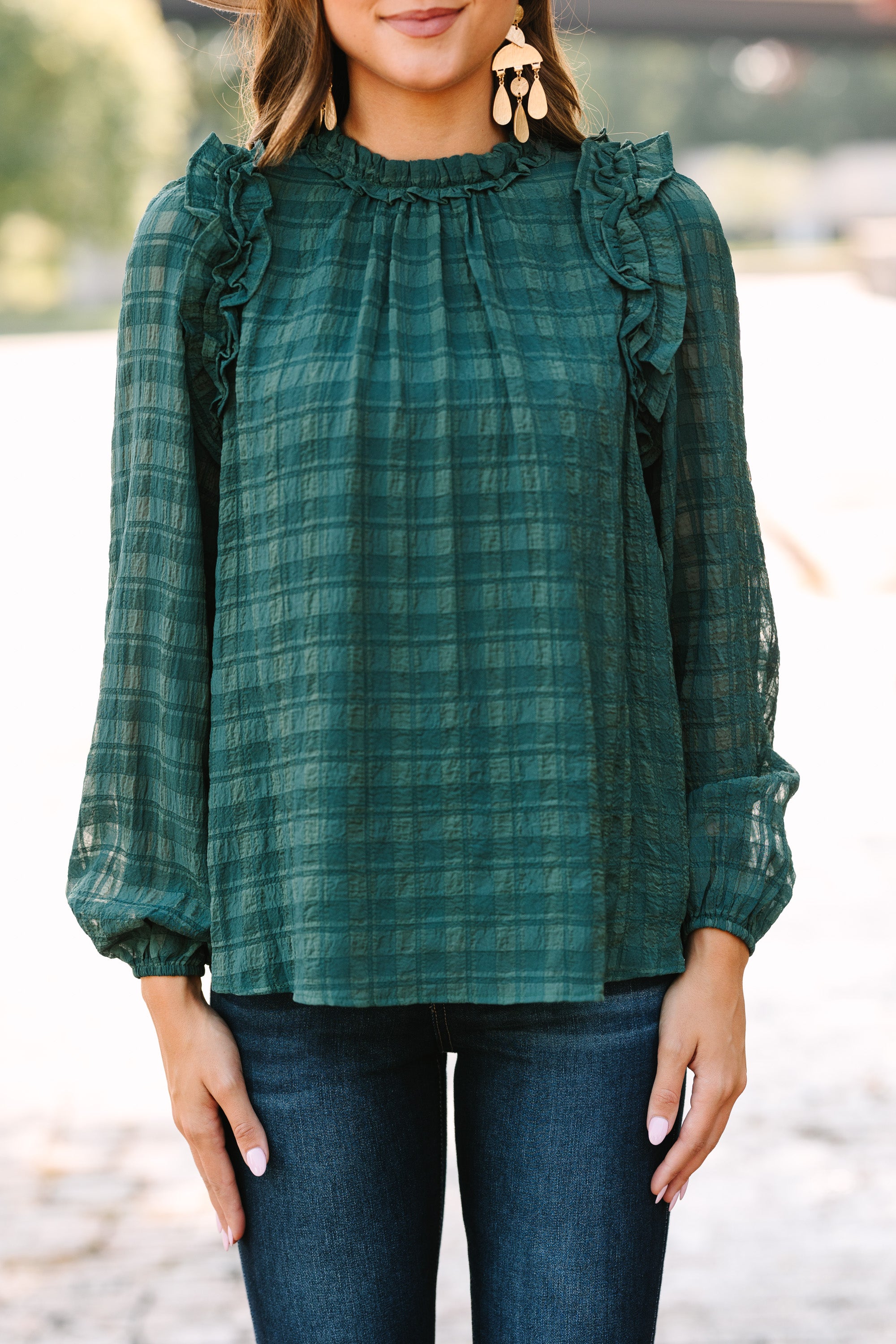 Best Behavior Emerald Green Ruffled Blouse