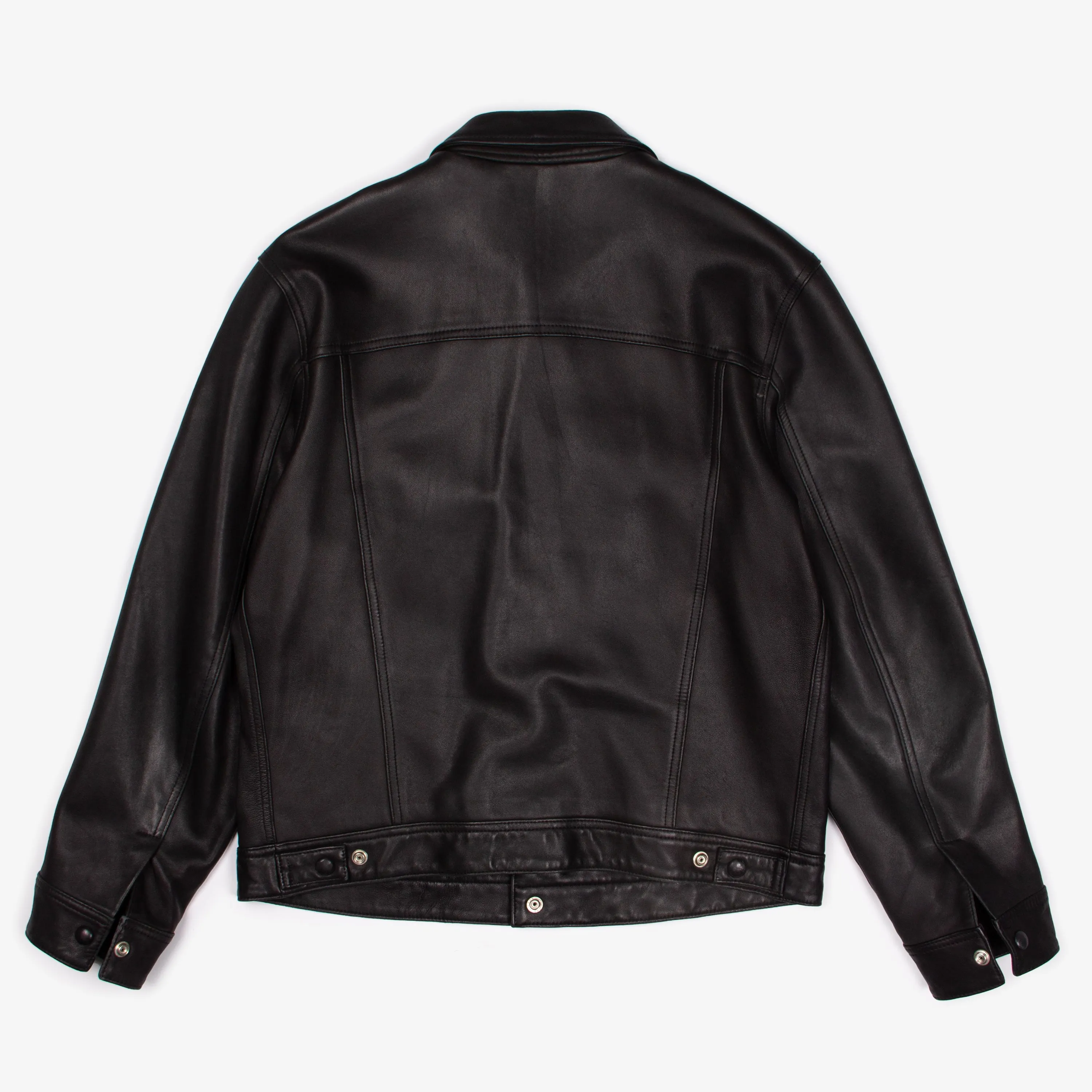 BLACK LEATHER TRUCKER JACKET