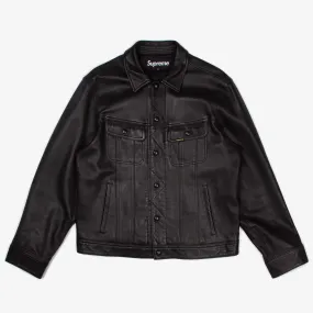 BLACK LEATHER TRUCKER JACKET