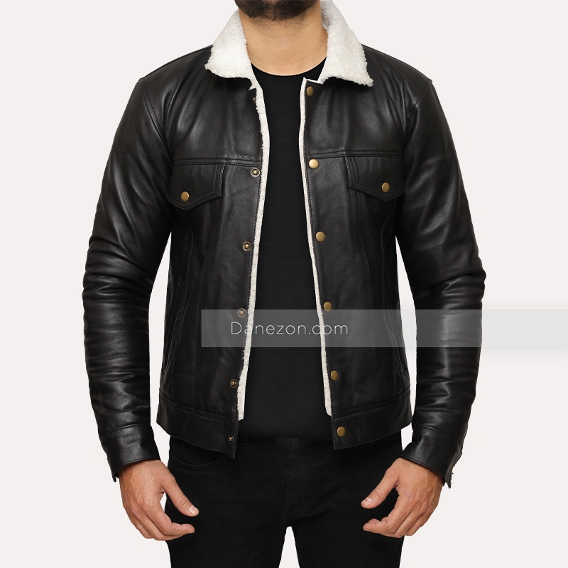 Black Shearling Trucker Jacket | Black Trucker Jacket