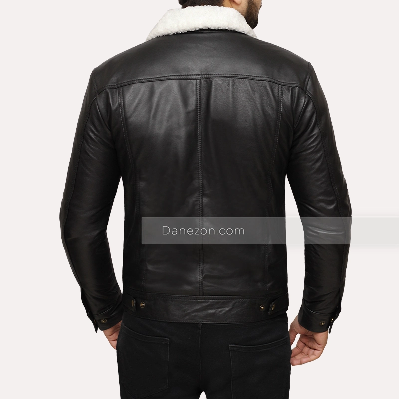 Black Shearling Trucker Jacket | Black Trucker Jacket