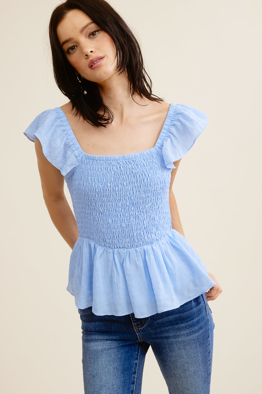 Blue Peplum Tank Top