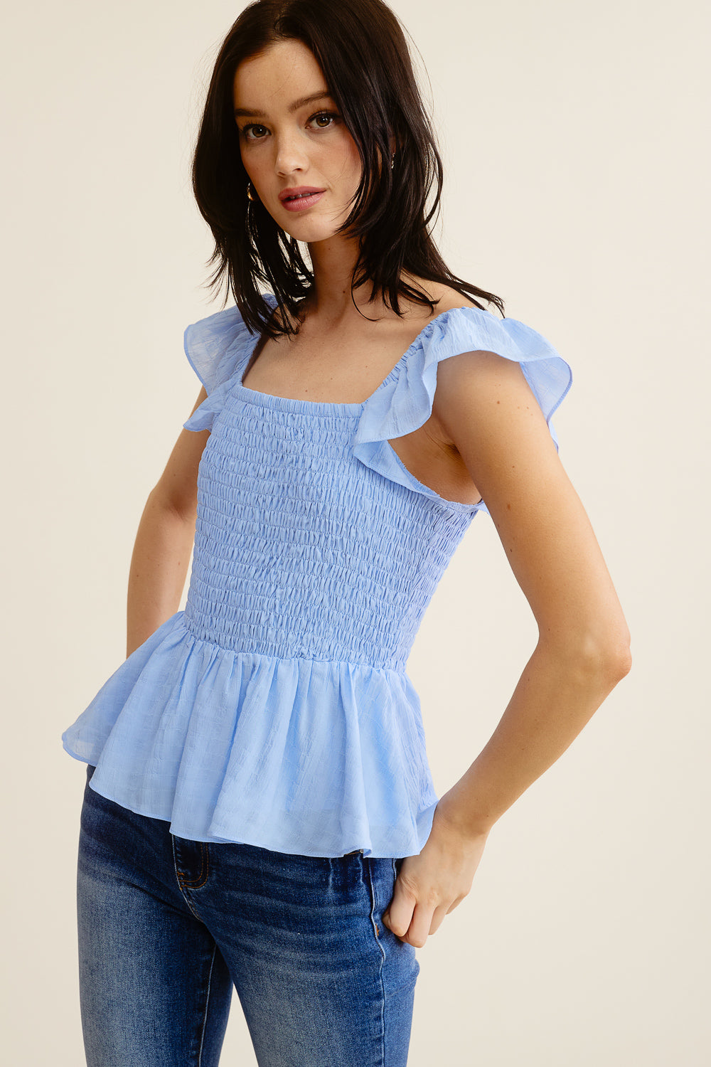 Blue Peplum Tank Top