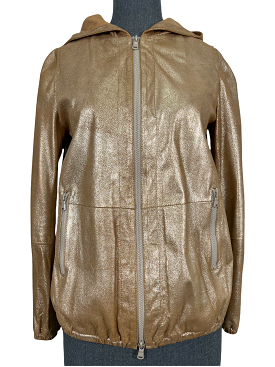 Brunello Cucinelli Metallic Leather Hooded Jacket Size 2