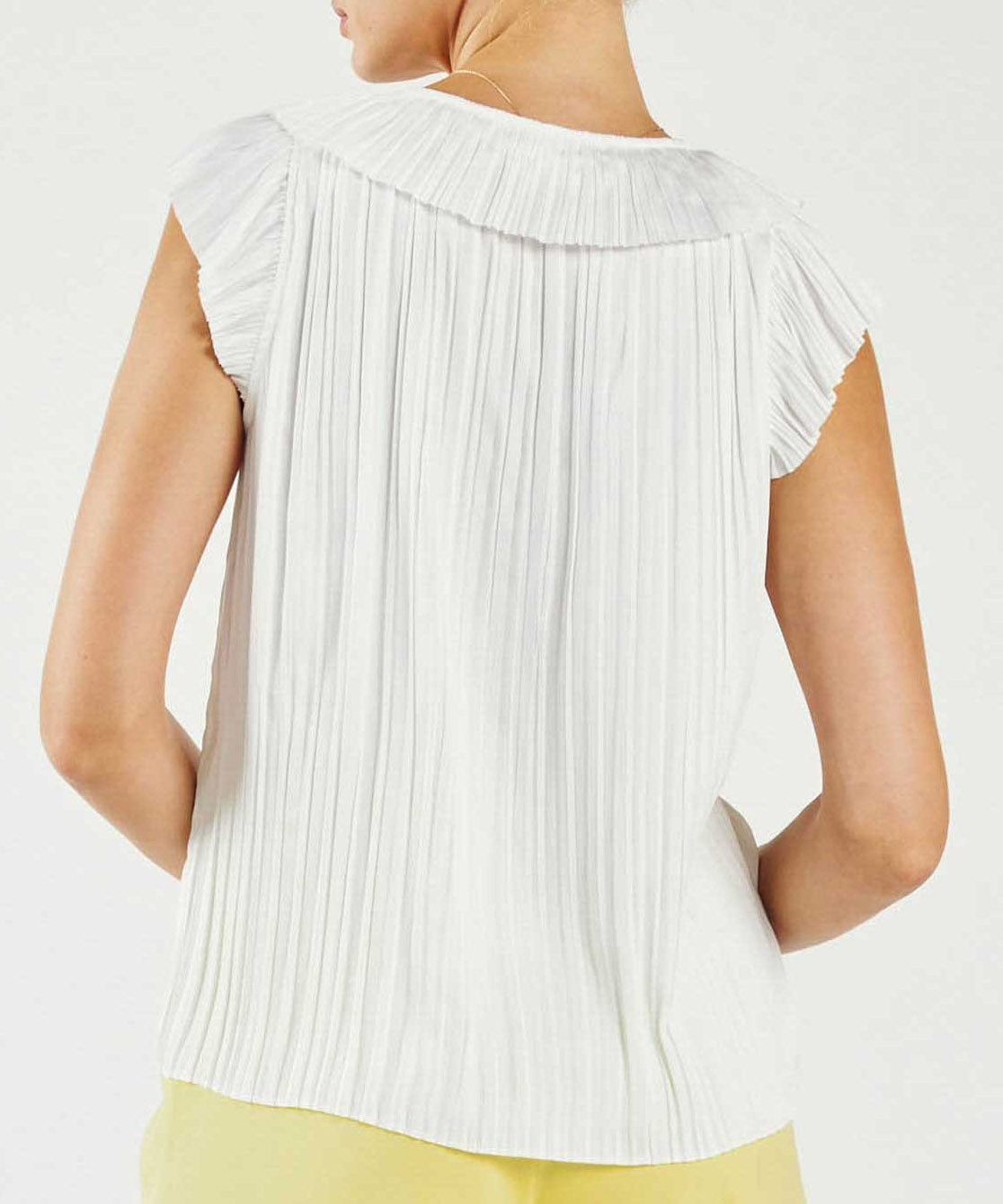 Button Front Pleated Blouse - White