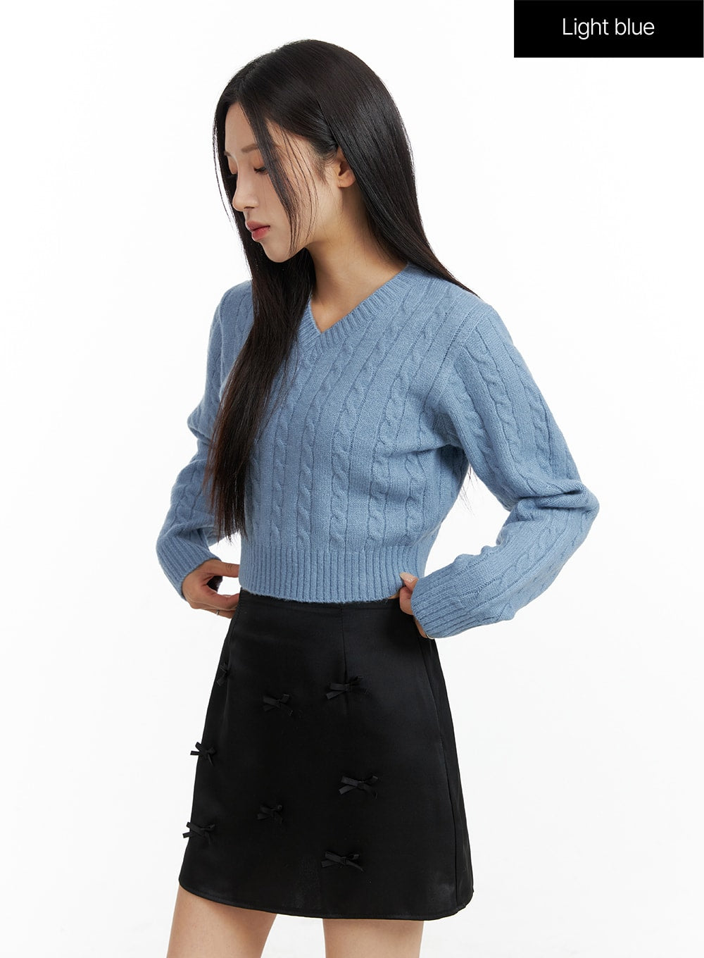 Cable Knit V-Neck Cropped Long Sleeve CF416