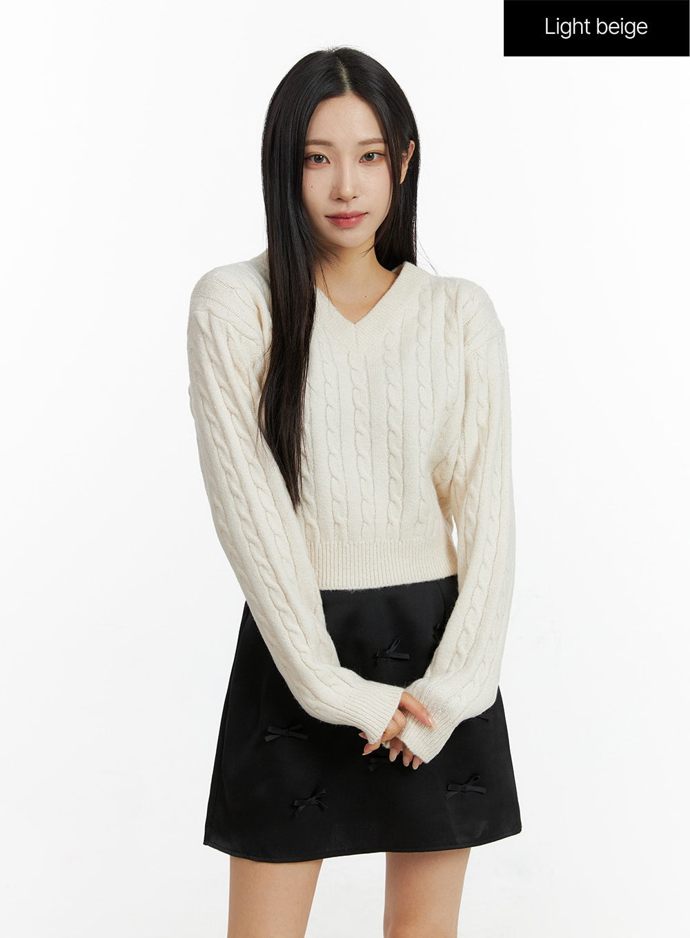 Cable Knit V-Neck Cropped Long Sleeve CF416