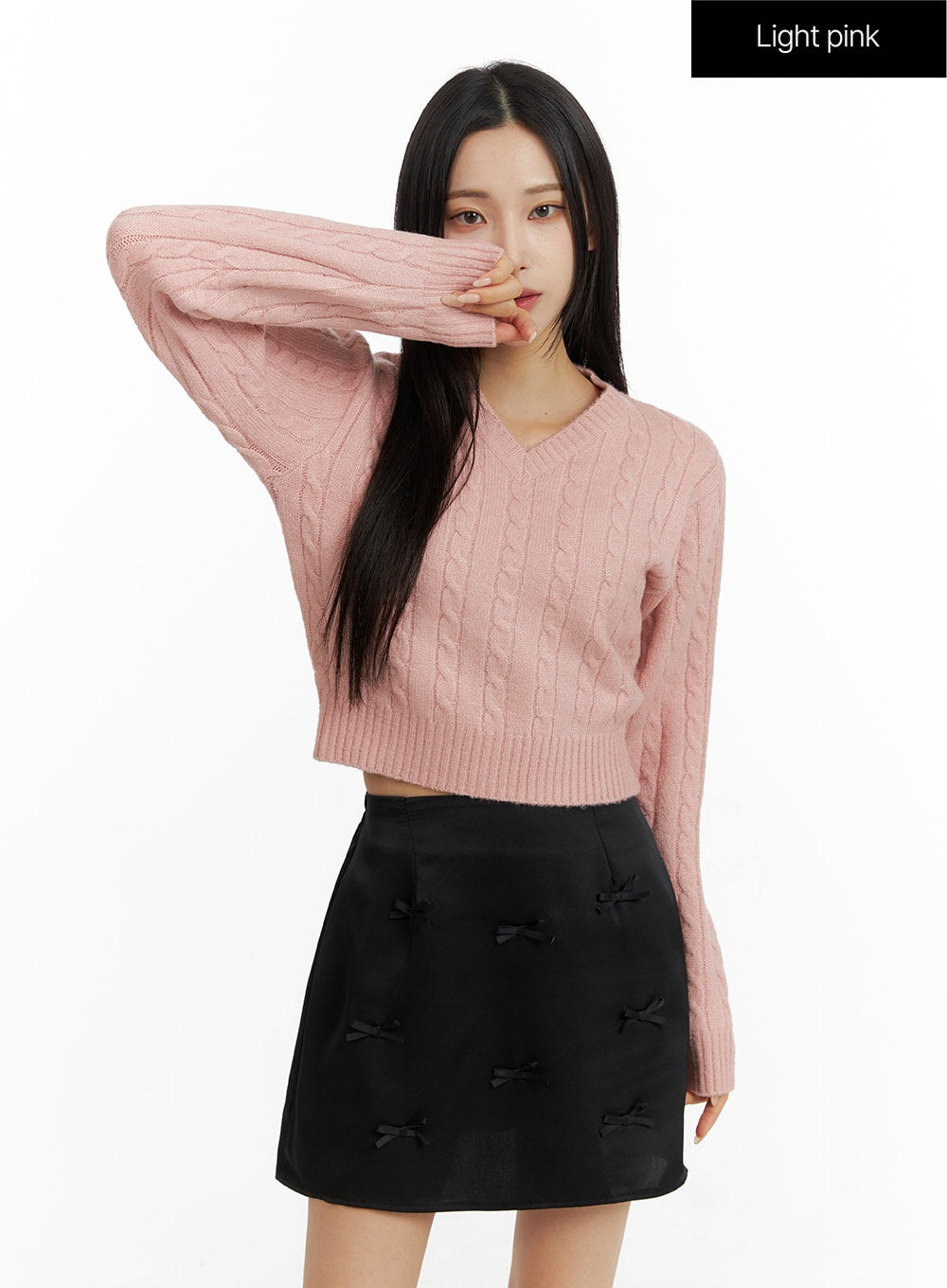 Cable Knit V-Neck Cropped Long Sleeve CF416