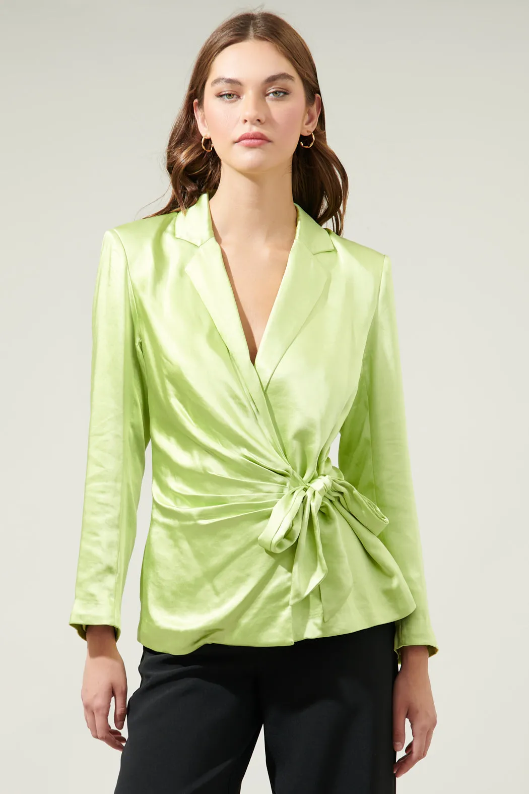 Celine Satin Waist Tie Blazer