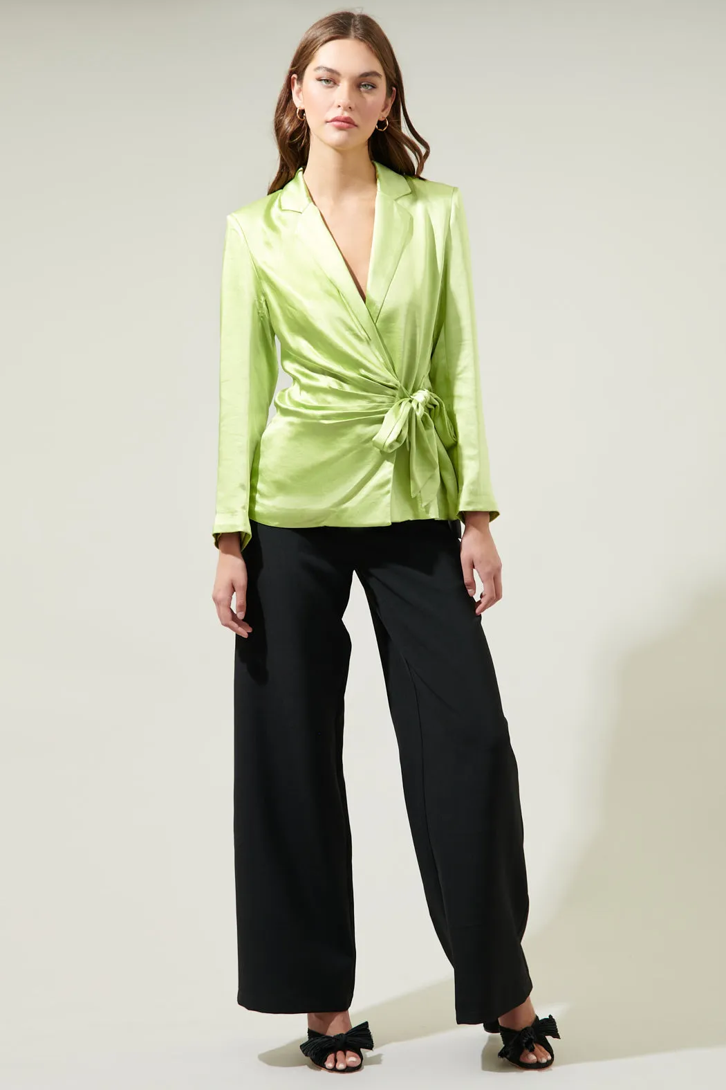 Celine Satin Waist Tie Blazer