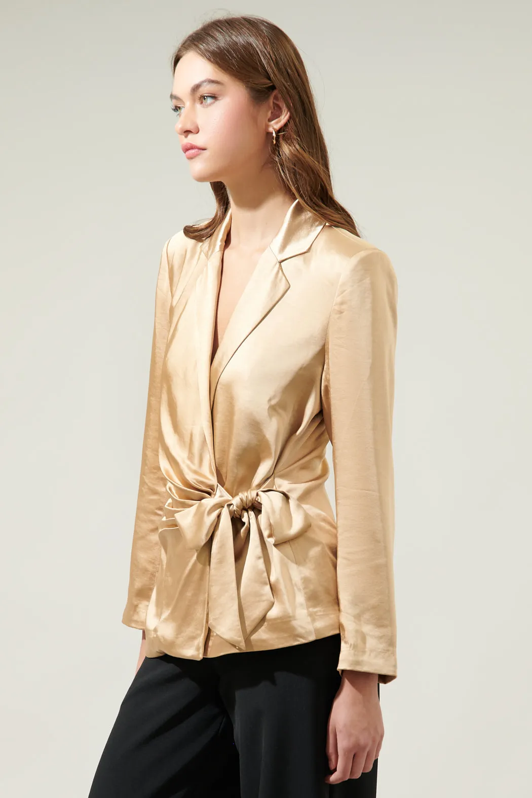 Celine Satin Waist Tie Blazer