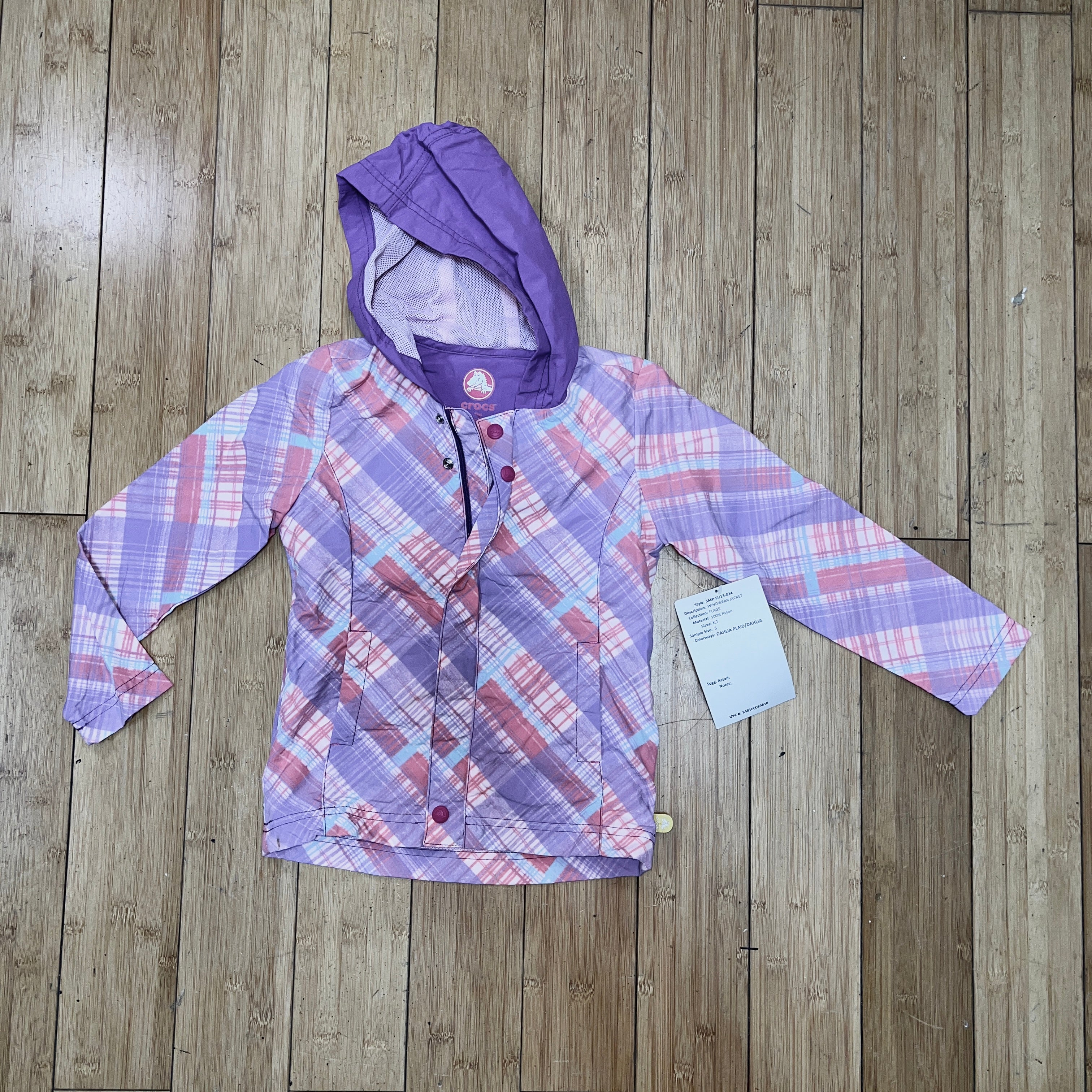 Children's Crocs Windwear Hooded Nylon Jacket - Size 5  Dahlia Plaid