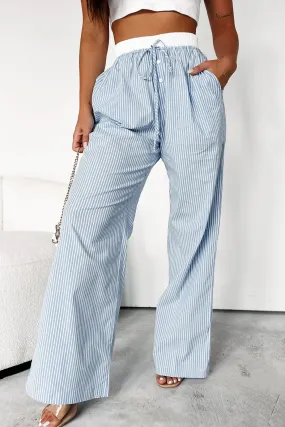 Chill Business Wide Leg Stripe Pants (Blue/White)