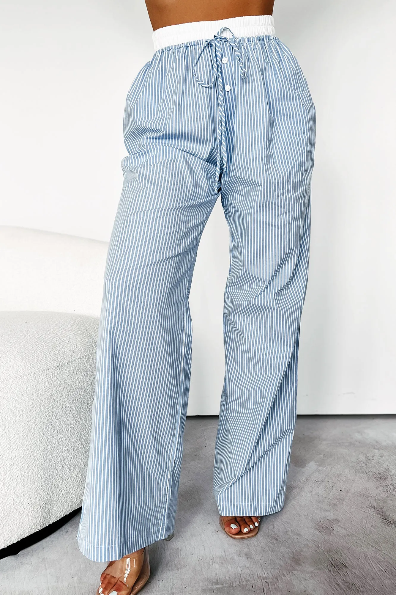 Chill Business Wide Leg Stripe Pants (Blue/White)