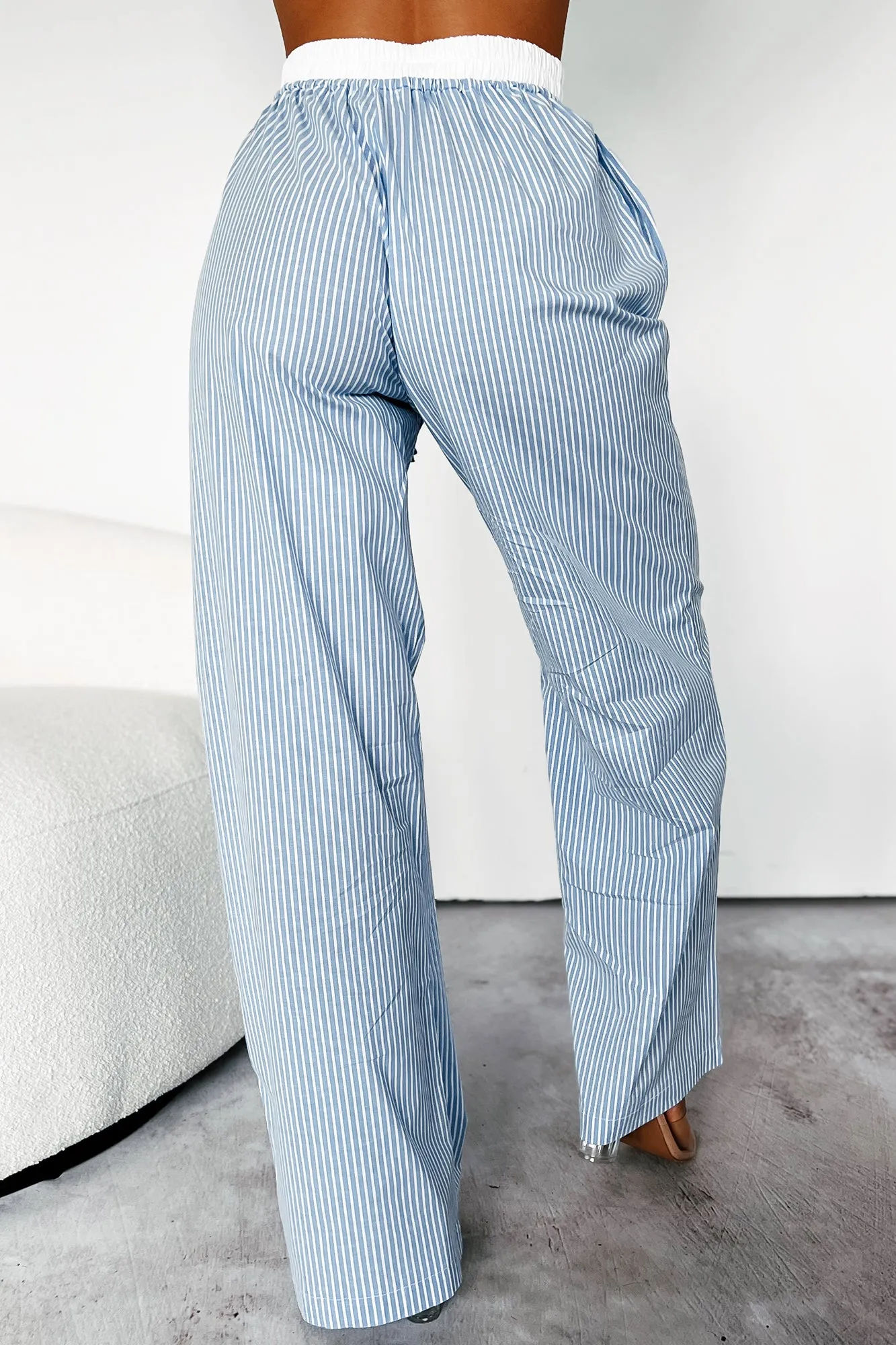 Chill Business Wide Leg Stripe Pants (Blue/White)