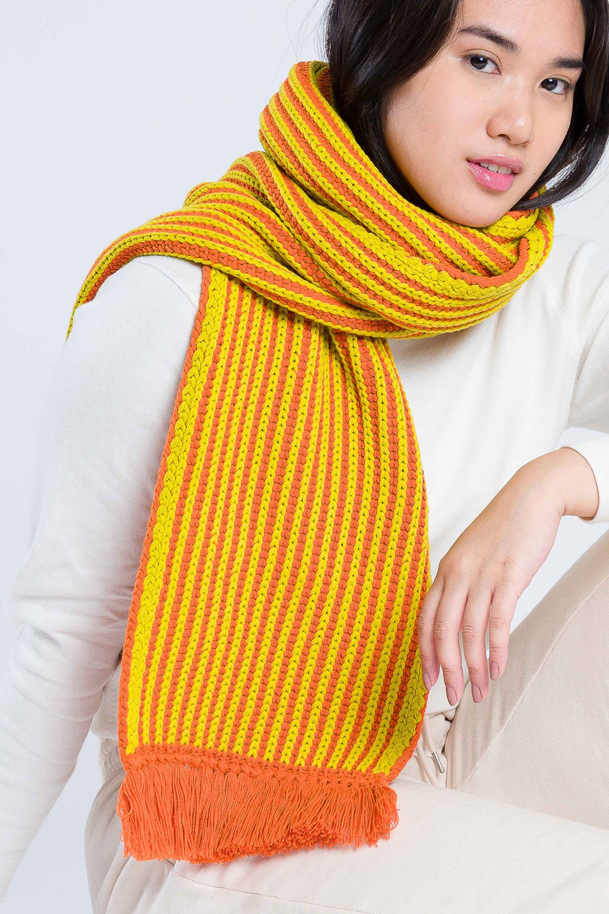 Chunky Rib Knit Big Scarf | Golden Olive Flame