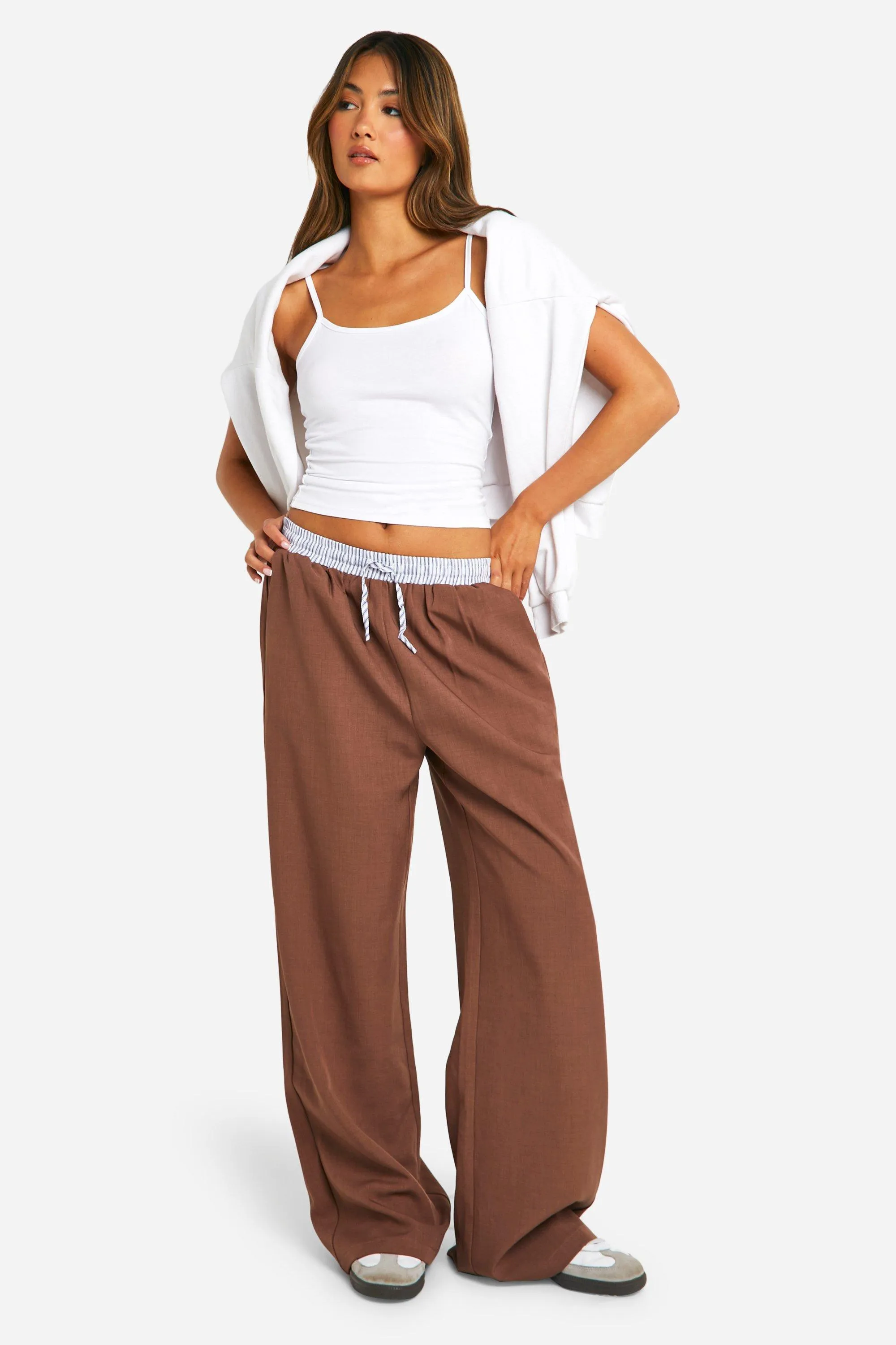 Contrast Stripe Waistband Wide Leg Pants