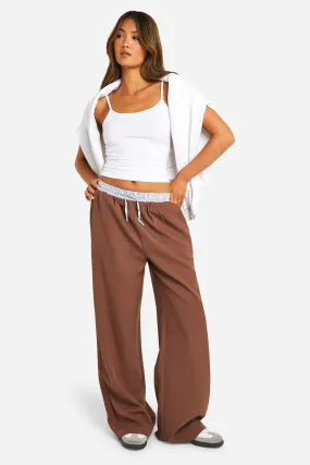 Contrast Stripe Waistband Wide Leg Pants