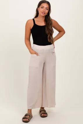 Cream Cotton Gauze Wide Leg Maternity Pants