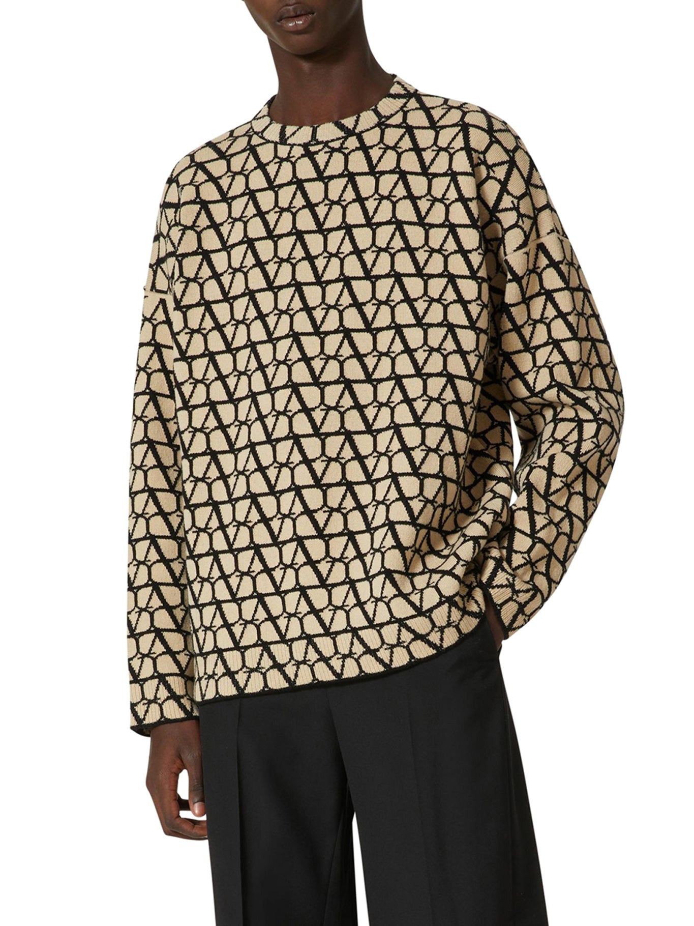 CREWNECK WOOL SWEATER WITH TOILE ICONOGRAPHE PATTERN