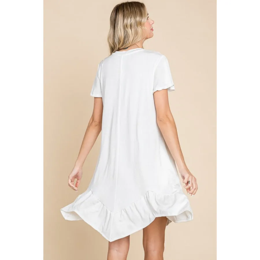 Culture Code Full Size Short Sleeve Ruffled Asymmetric Hem Dress