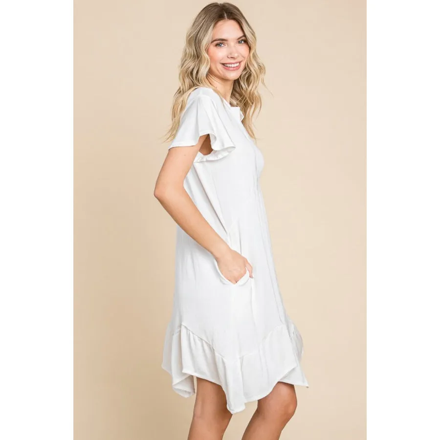 Culture Code Full Size Short Sleeve Ruffled Asymmetric Hem Dress