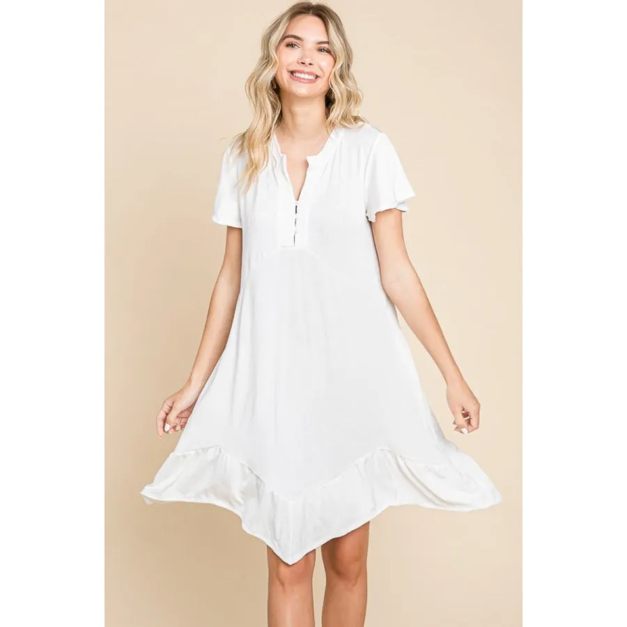 Culture Code Full Size Short Sleeve Ruffled Asymmetric Hem Dress