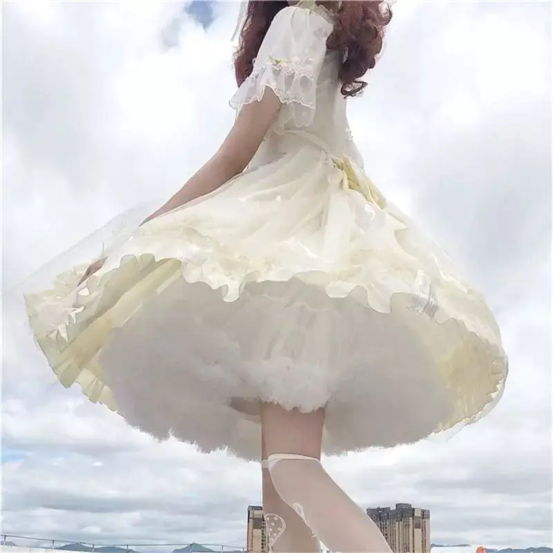 Cute Lolita Ruffled Collar Bow Tulle Layered Princess Dress SP15421