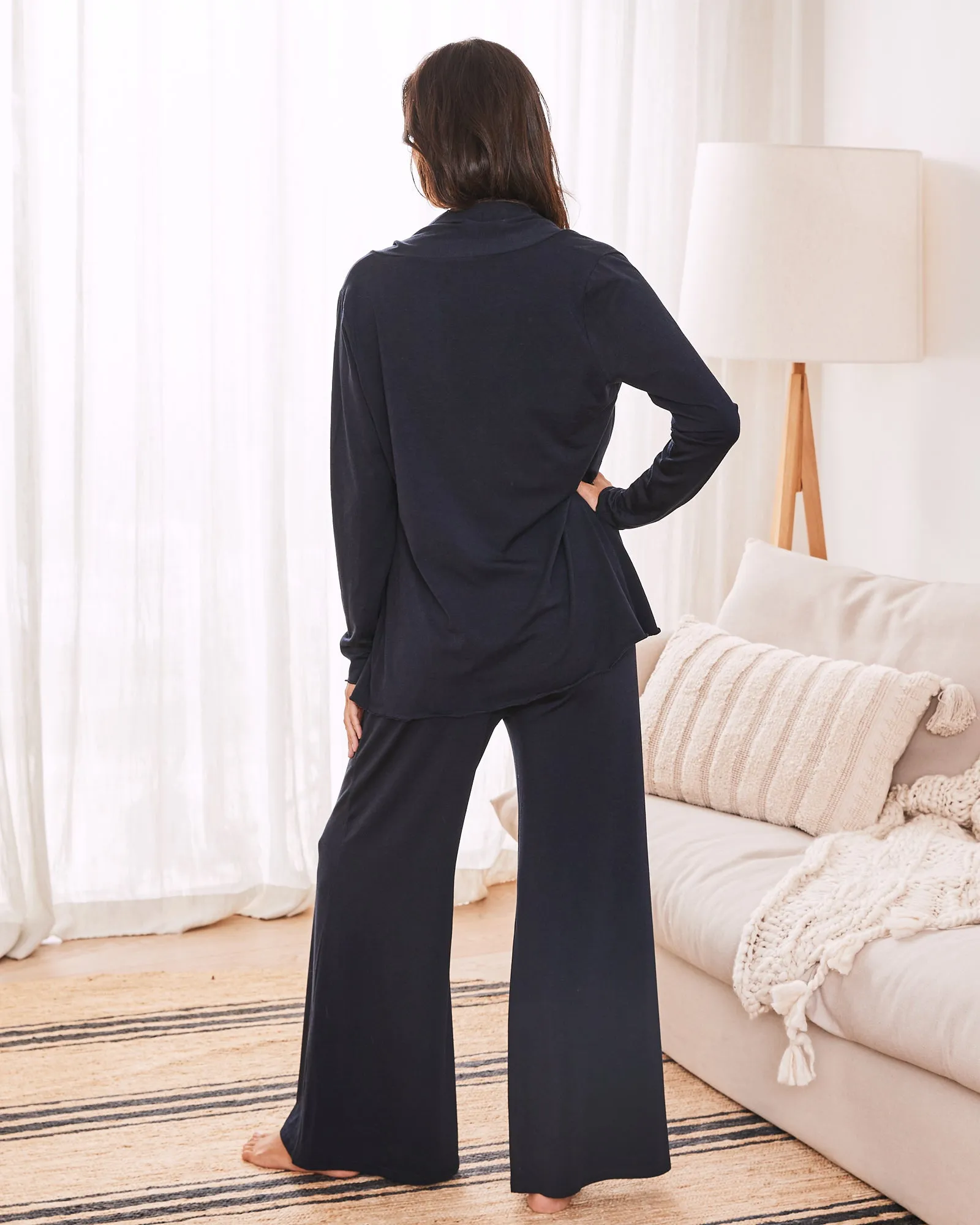 Debra Wide Leg Maternity Bamboo Pants in Navy