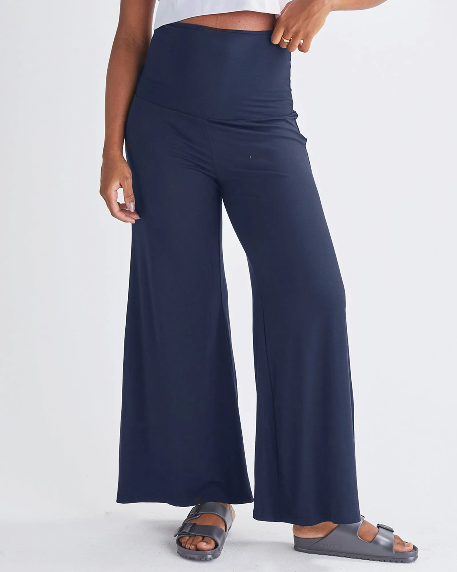 Debra Wide Leg Maternity Bamboo Pants in Navy