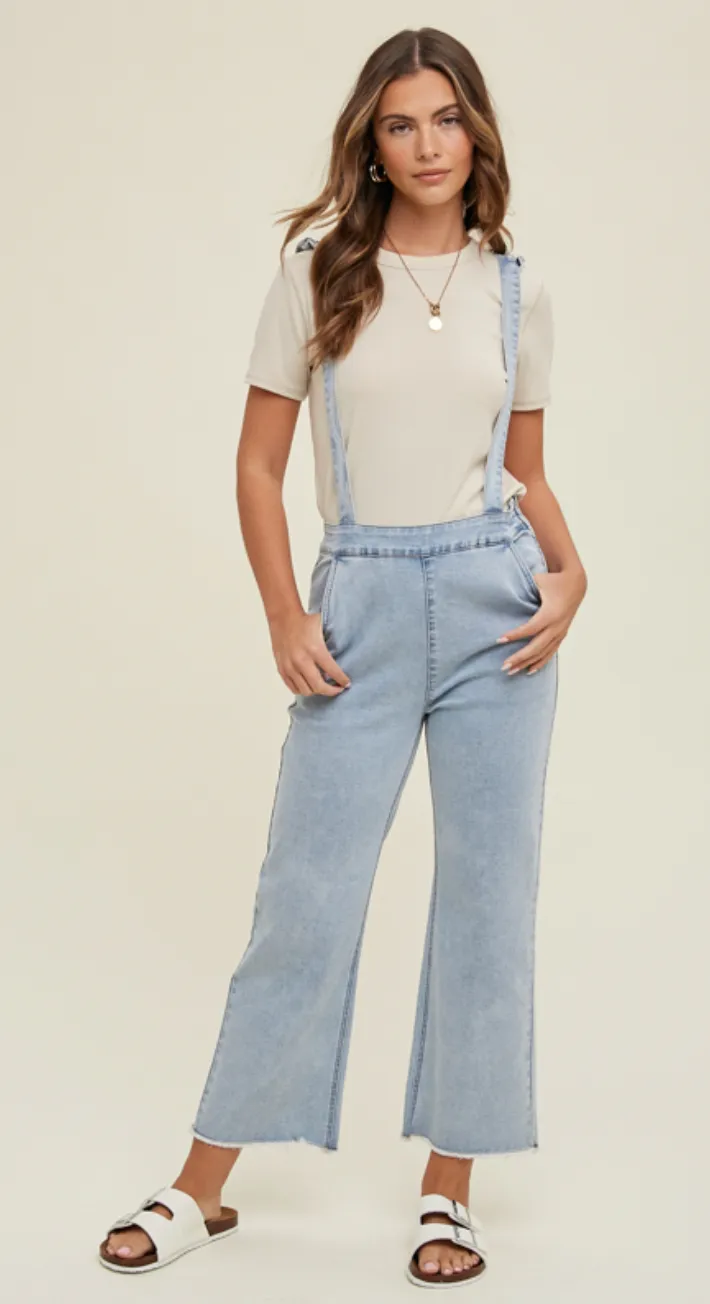 DENIM RUFFLE SUSPENDER OVERALLS