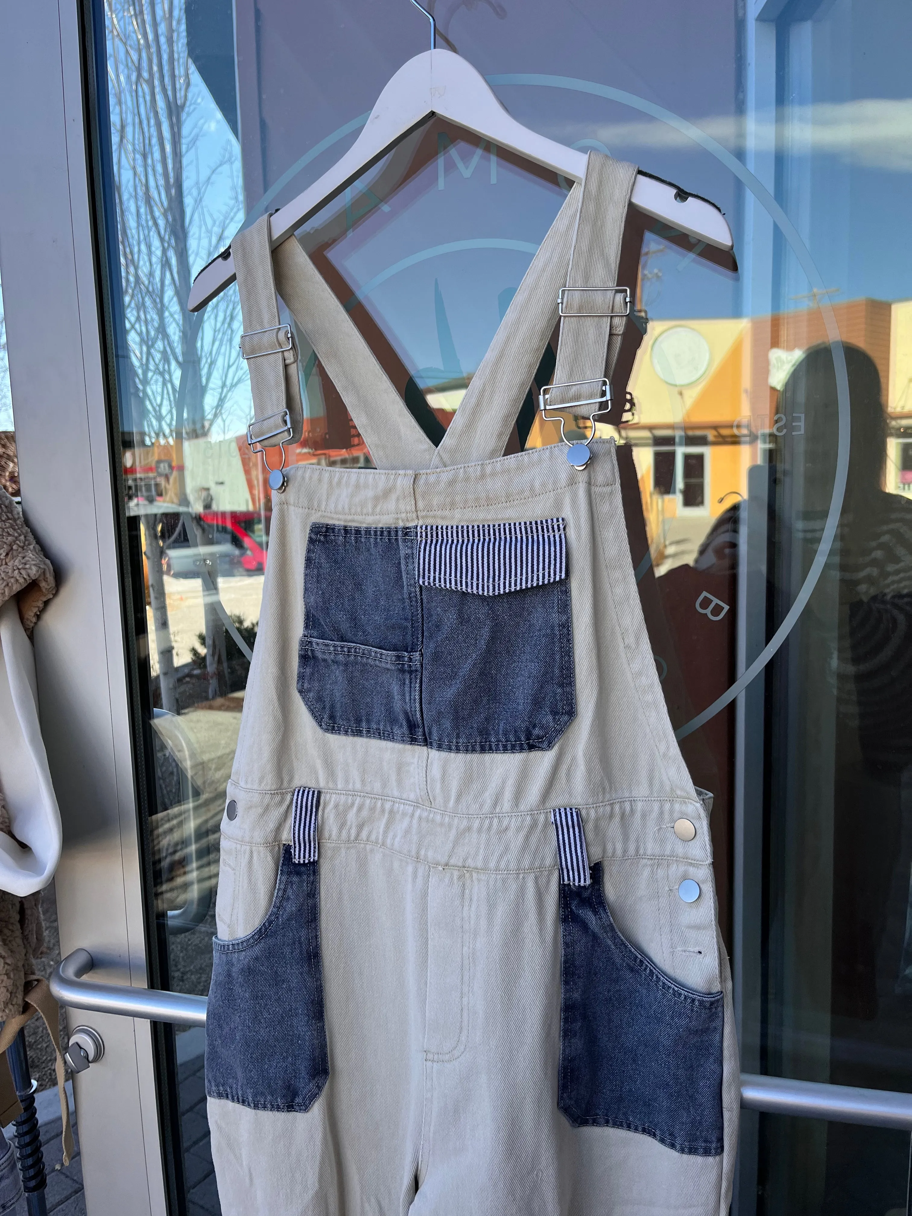 Denim Stripe Mix Overalls