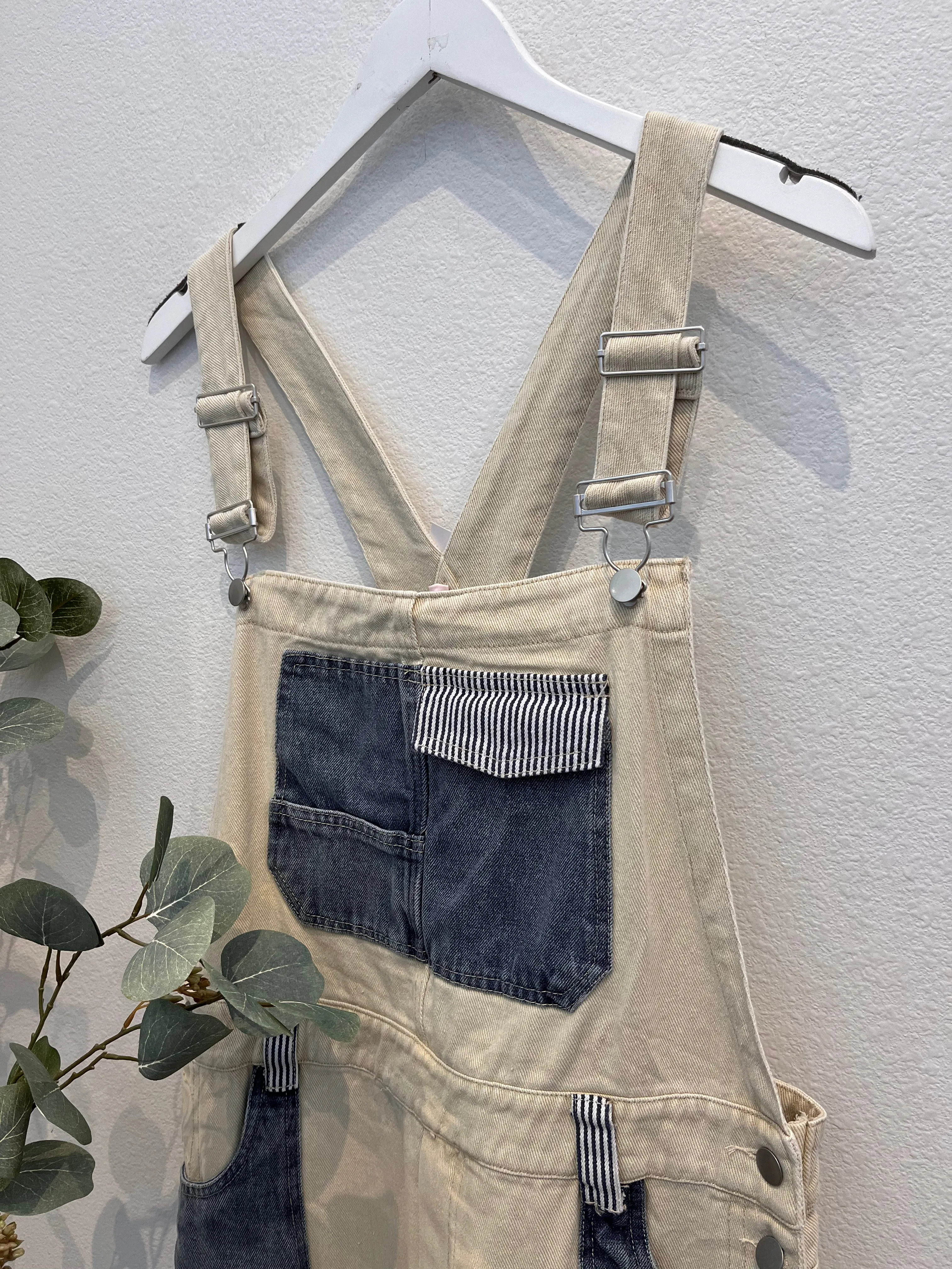 Denim Stripe Mix Overalls