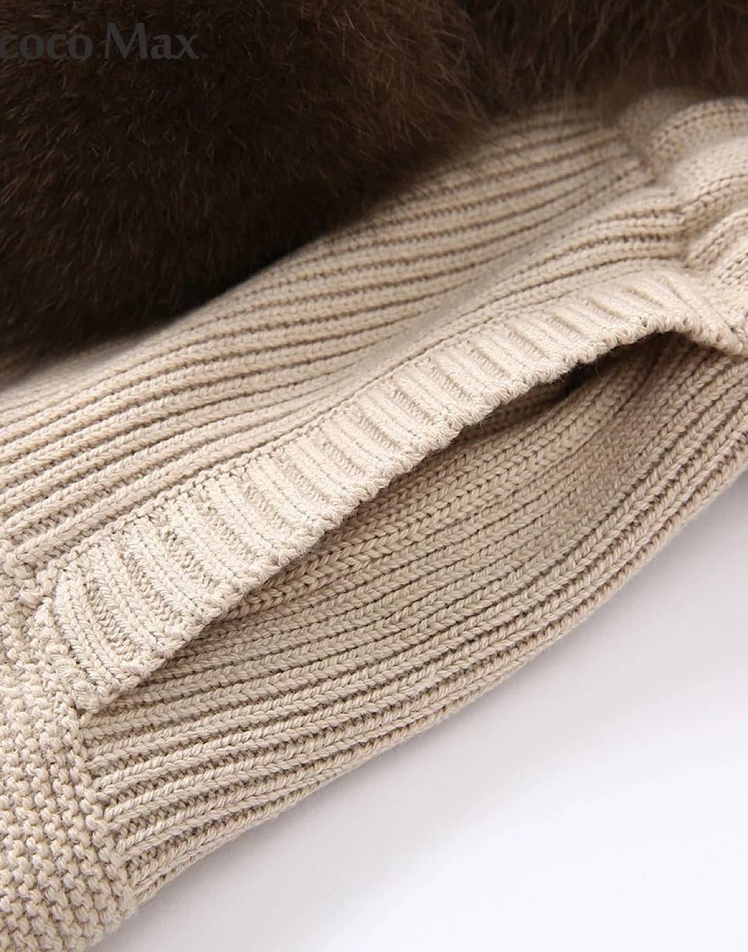 Detachable Fox Fur Trim Rib Knit Sweater