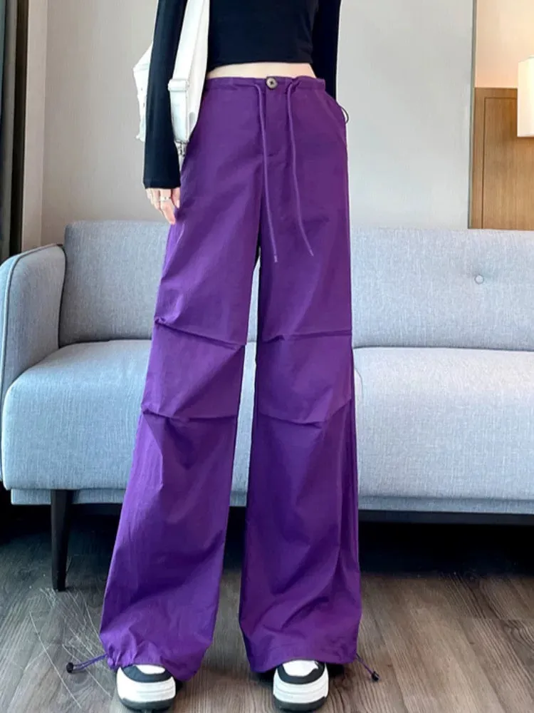 Dopamine American purple overalls for women, design sense of dancing wide-leg pants, trendy and cool street leggings sweatpants,