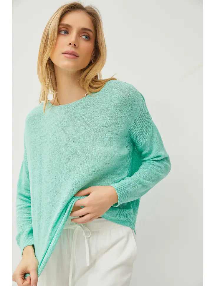 Drop Shoulder Rib Knit Top - Mint