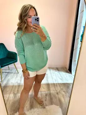 Drop Shoulder Rib Knit Top - Mint