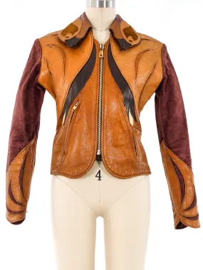 East West Parrot Patchwork Leather Jacket