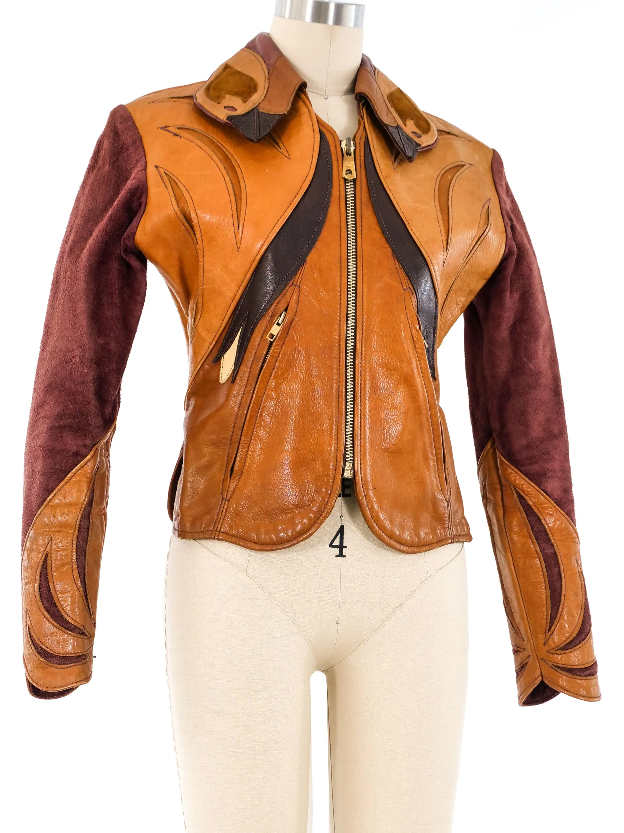 East West Parrot Patchwork Leather Jacket