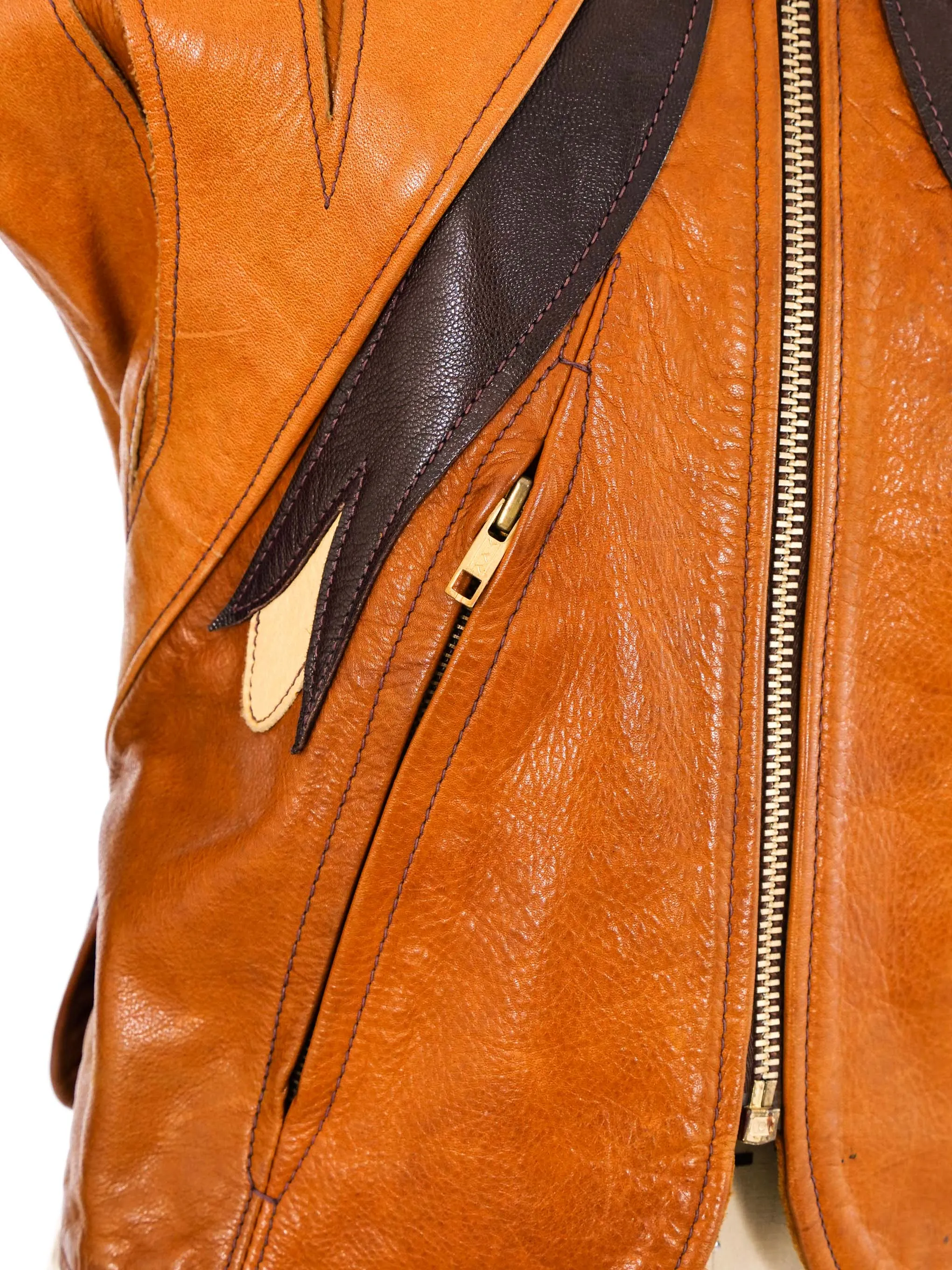 East West Parrot Patchwork Leather Jacket