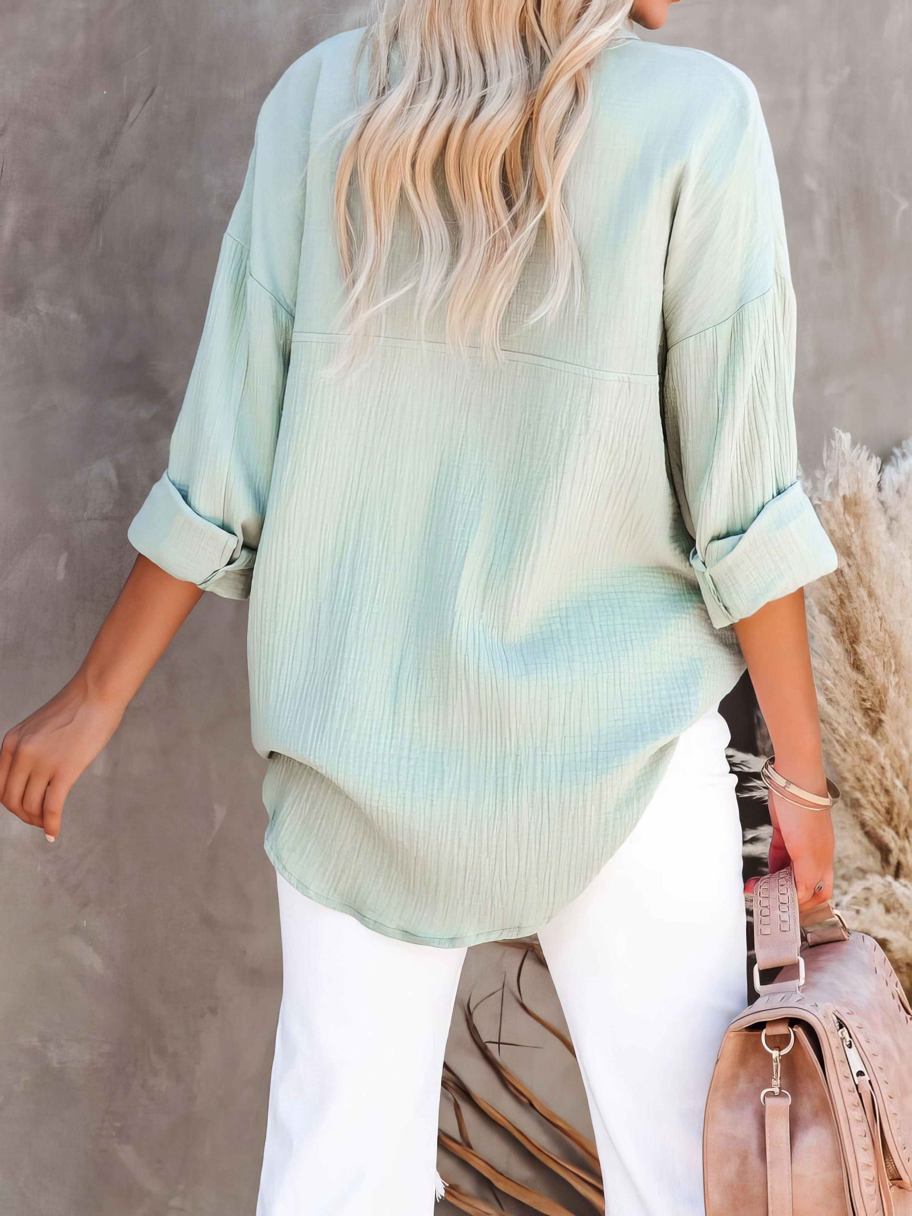 Elegant Button-Up V-Neck Long Sleeve Blouse