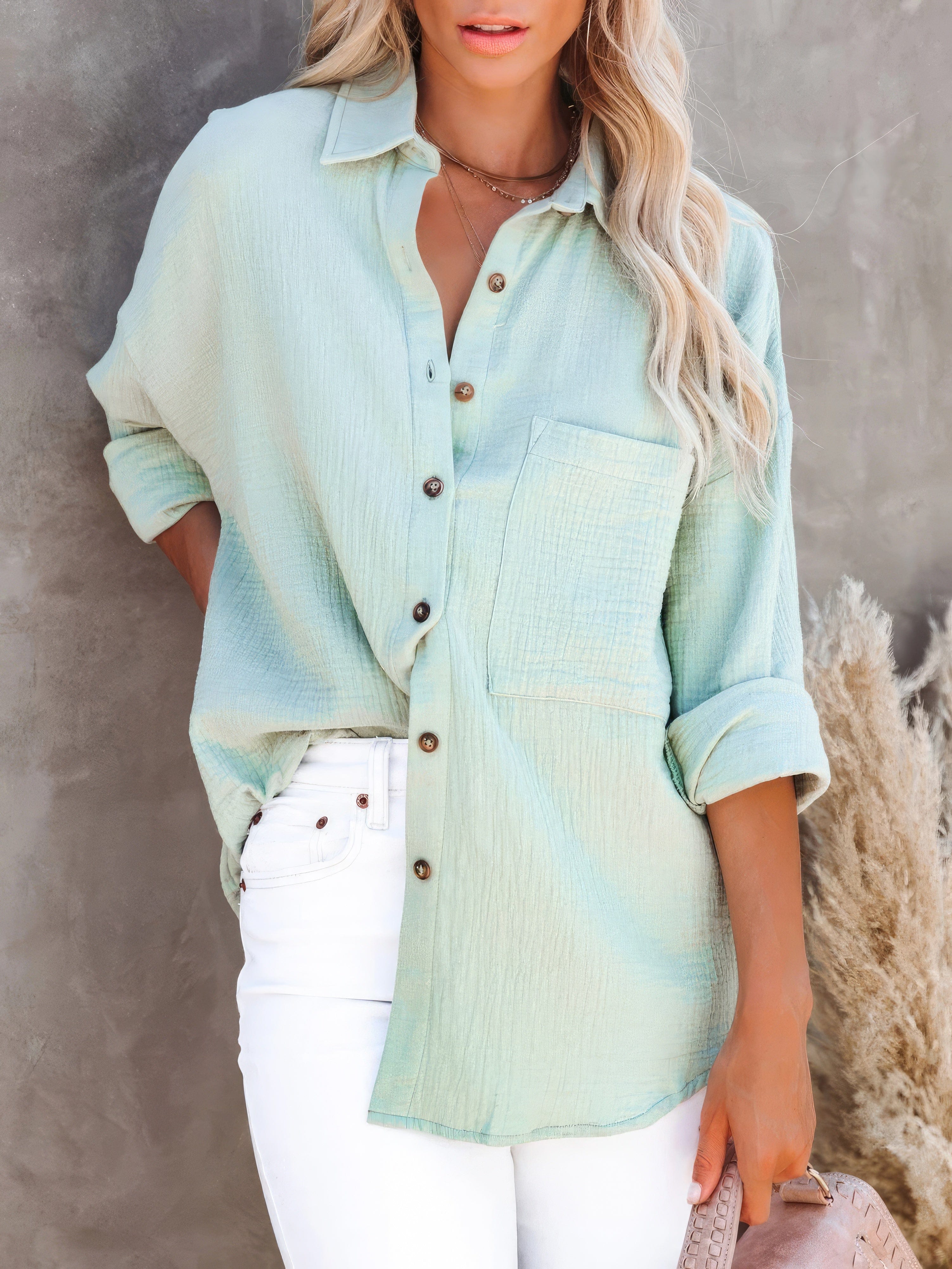 Elegant Button-Up V-Neck Long Sleeve Blouse